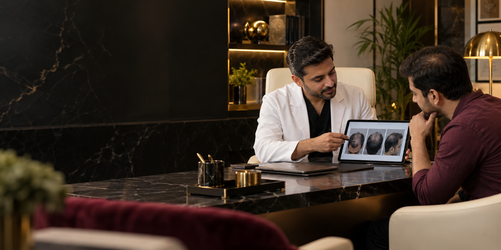 Hair transplant consultation with scalp photograph assessment