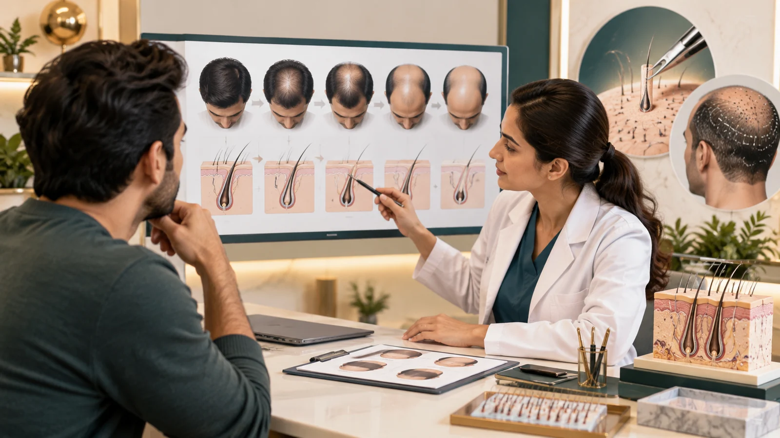 Editorial illustration: Stages of Hair Loss & Best Time for Hair Transplant | NeoGraft Chandigarh Punjab India